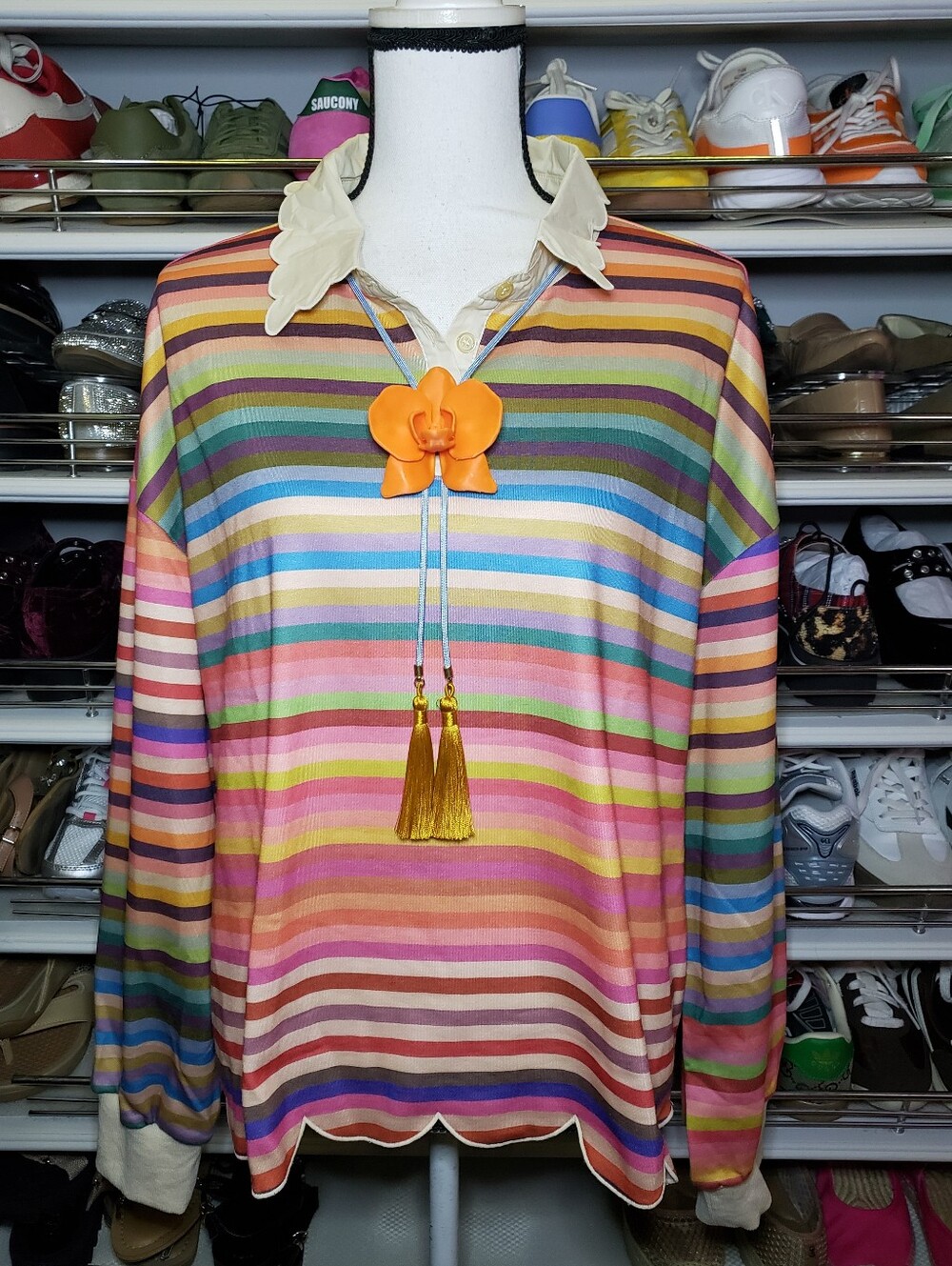 Scalloped Collar And Hem Rugby Style Top